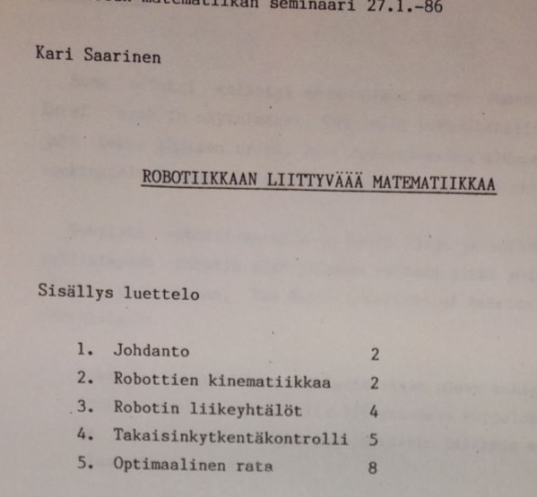 Sovelletun matematiikan seminaari 27.1.1986