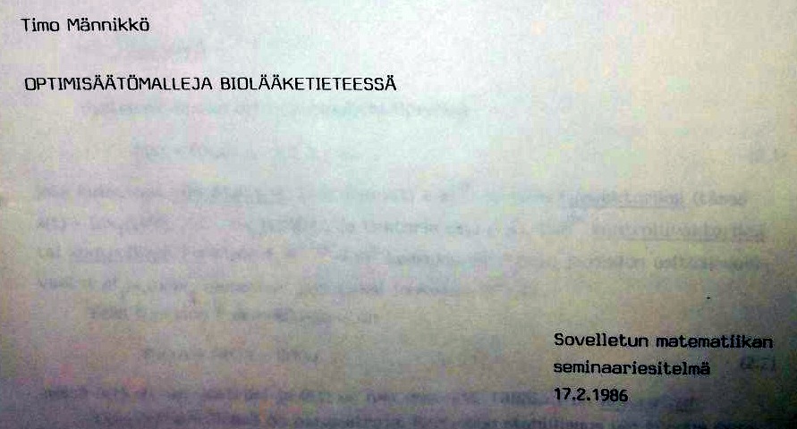 Sovelletun matematiikan seminaari 1986