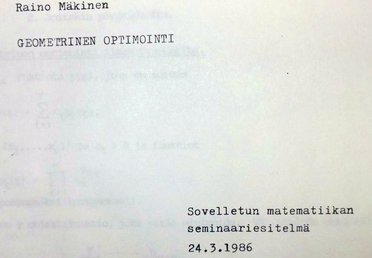 Sovelletun matematiikan seminaari 1986