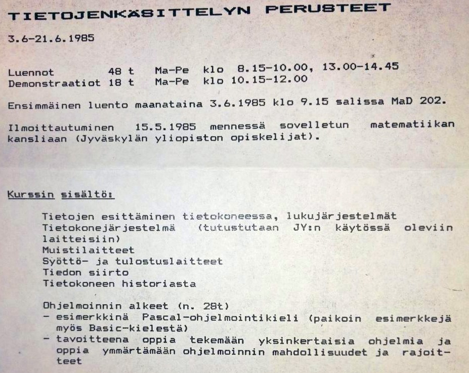 Tietojenkäsittelyn perusteet mainos 1985