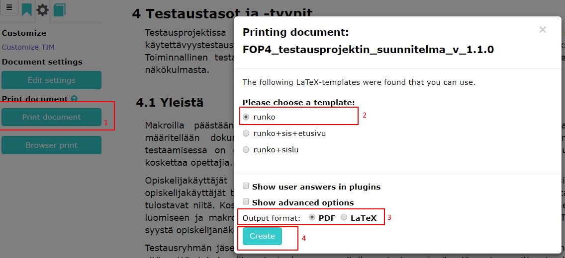 Kuva 2. Tulostusasetukset
