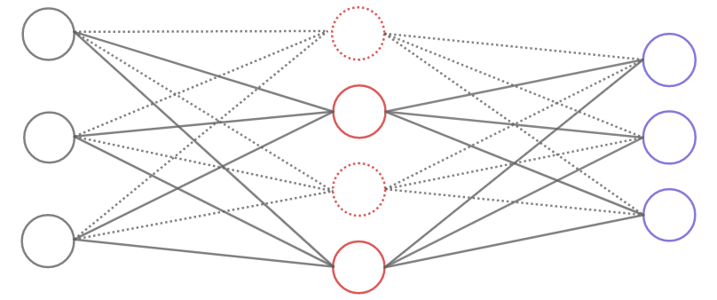 Neuronit poistetaan hetkellisesti verkosta, päivitetään parametrit ja palautetaan neuronit.