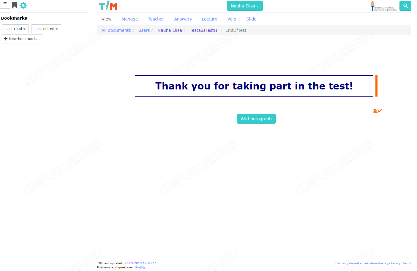 Image of end of test page