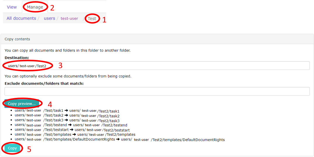 Figure 2.2 Copying a test folder.