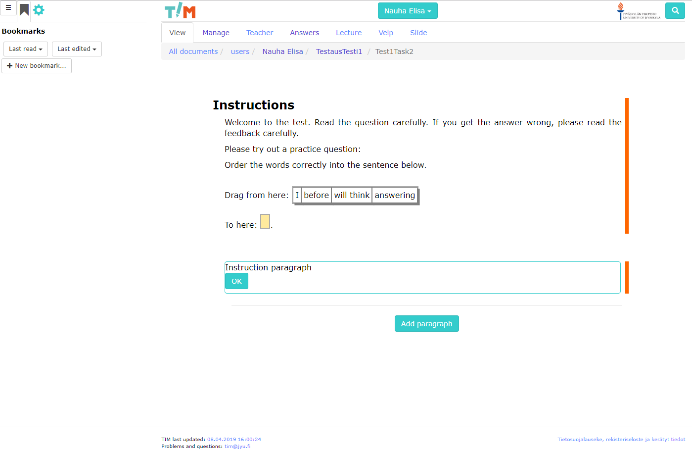 Expected view after test case 1.3