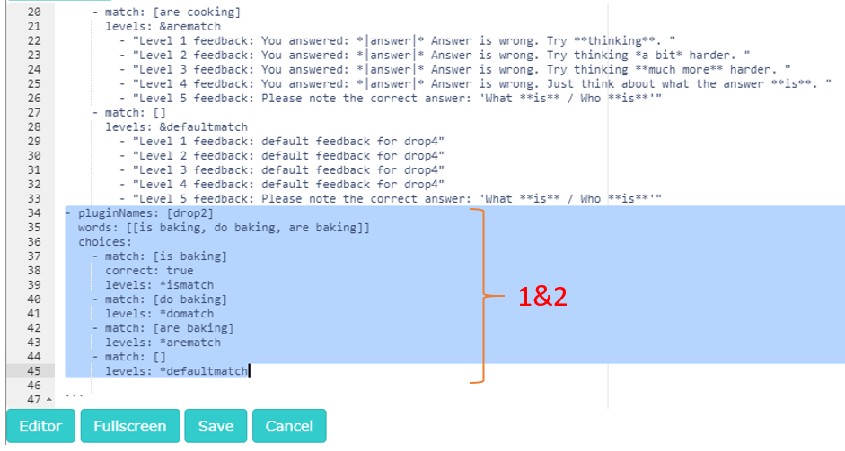 Figure 4.10 Copying a question item from the feedback markdown.