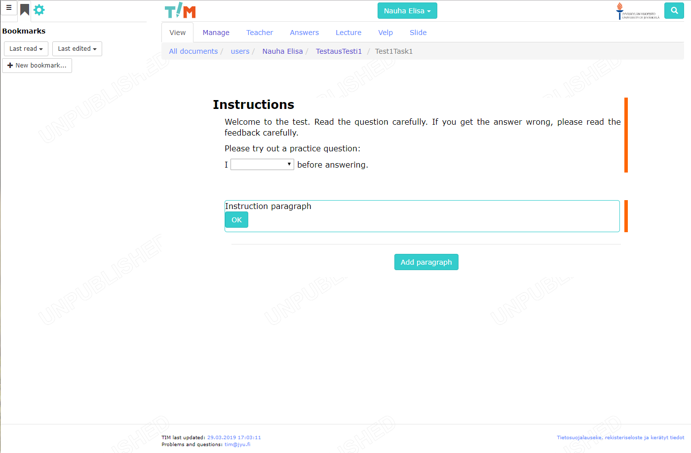 Expected view after test case 1.2