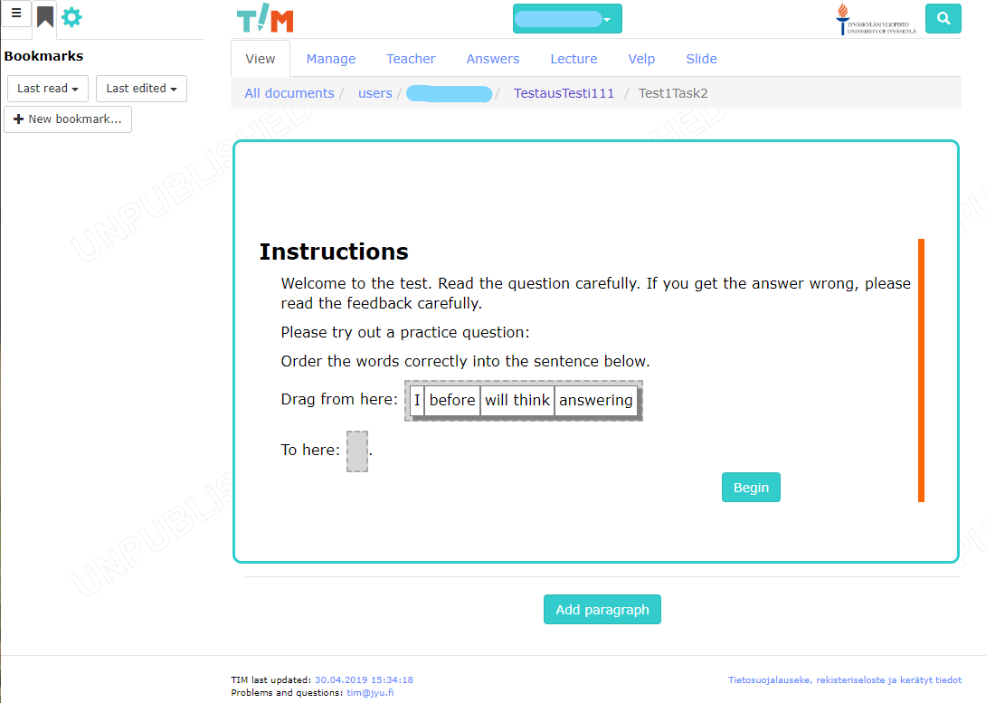 Expected view after test case 1.3