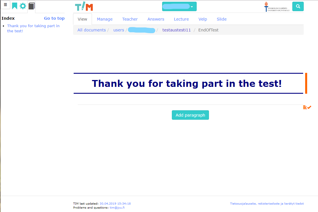 Image of end of test page