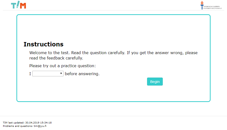 Expected general starting view of task page with no menu items like in teacher view.