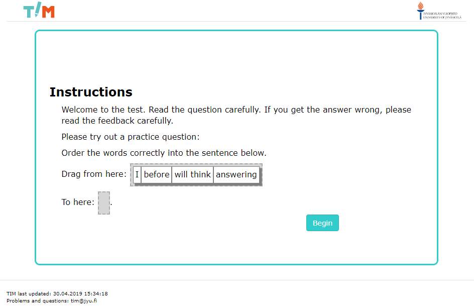 Expected general starting view of task page with no menu items like in teacher view.