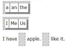 Figure 6: The first gap accepts only articles and the second gap only pronouns.