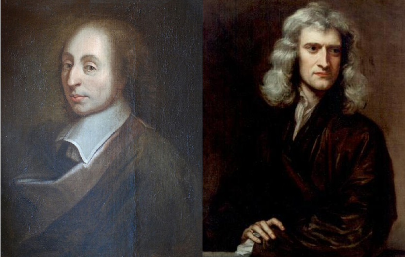 Blaise Pascal (Kuva: Commons Wikimedia) ja Isaac Newton (Kuva: Commons Wikimedia)