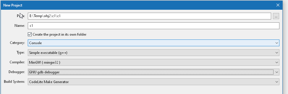 Projektin parametrit