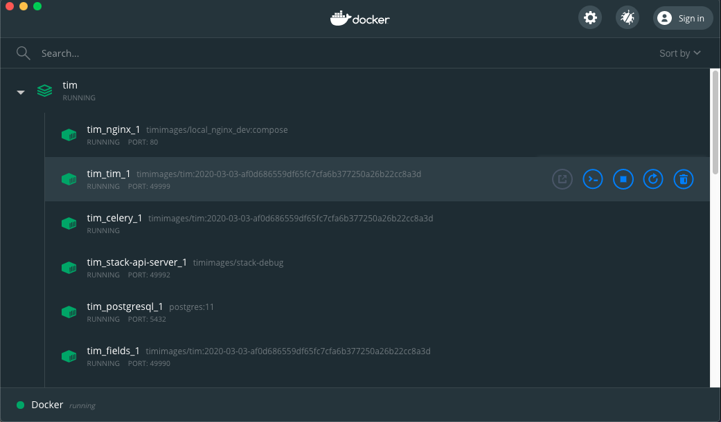 Docker container listing