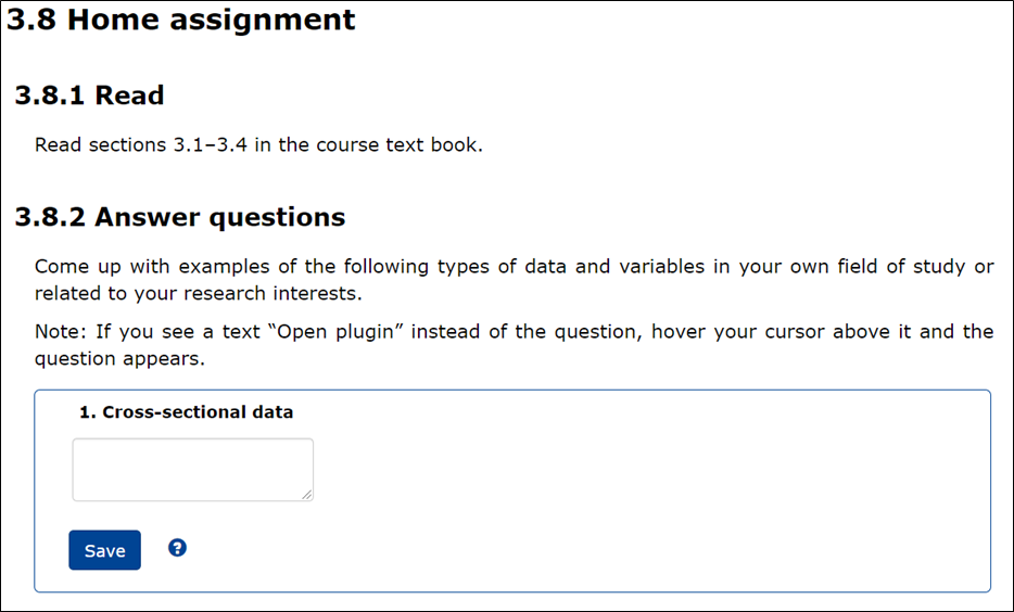 Figure: Example of weekly homework at the end of the document.