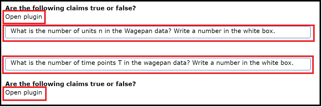 Figure: Example from section 3.3.5 showing the problem with hidden questions (four question areas marked with red).