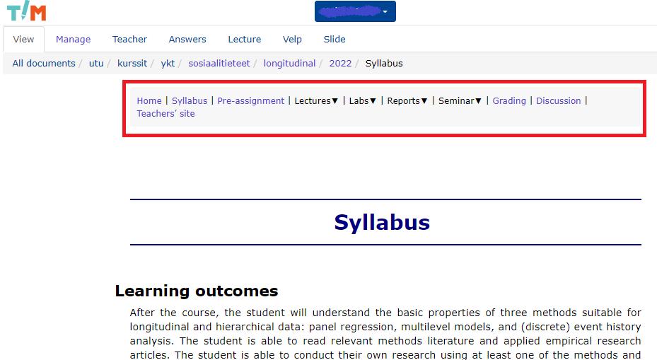 Figure: Navigation bar (highlighted with red).