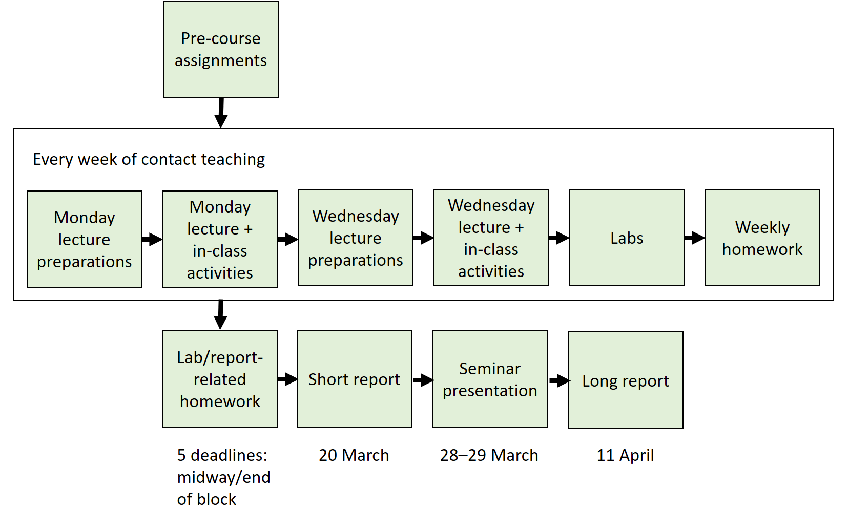 Figure: Simplified outline of teaching and tasks.